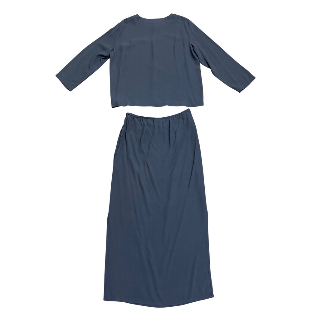 Eileen Fisher Silk 2 Piece Set Blouse Maxi Skirt Blue Gray M S office workwear - Picture 2 of 8